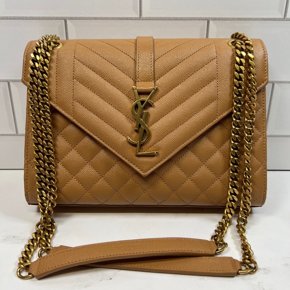 YSL Yves Saint Laurent Quilted Grain Envelope Crossbody Bag Shoulder Purse - Picture 1 of 10